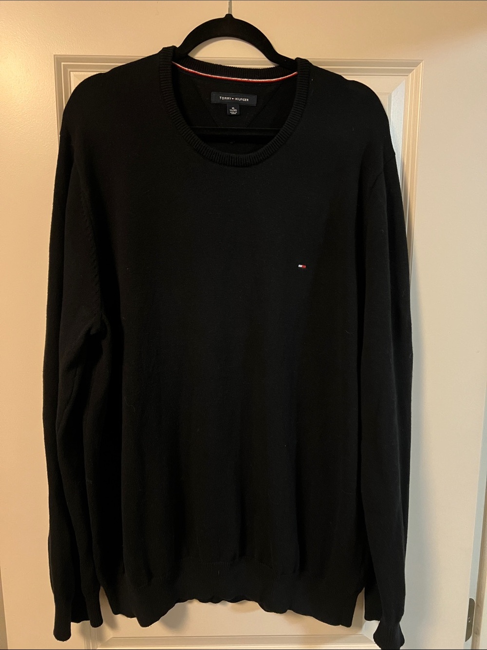 Tommy Hilfiger Black Crewneck Sweater with Small Flag Logo